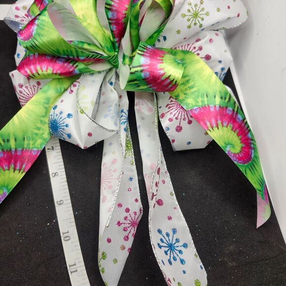 Hand Crafted Colorful Tie-Dye Ribbon Bow - Picture 3 of 6